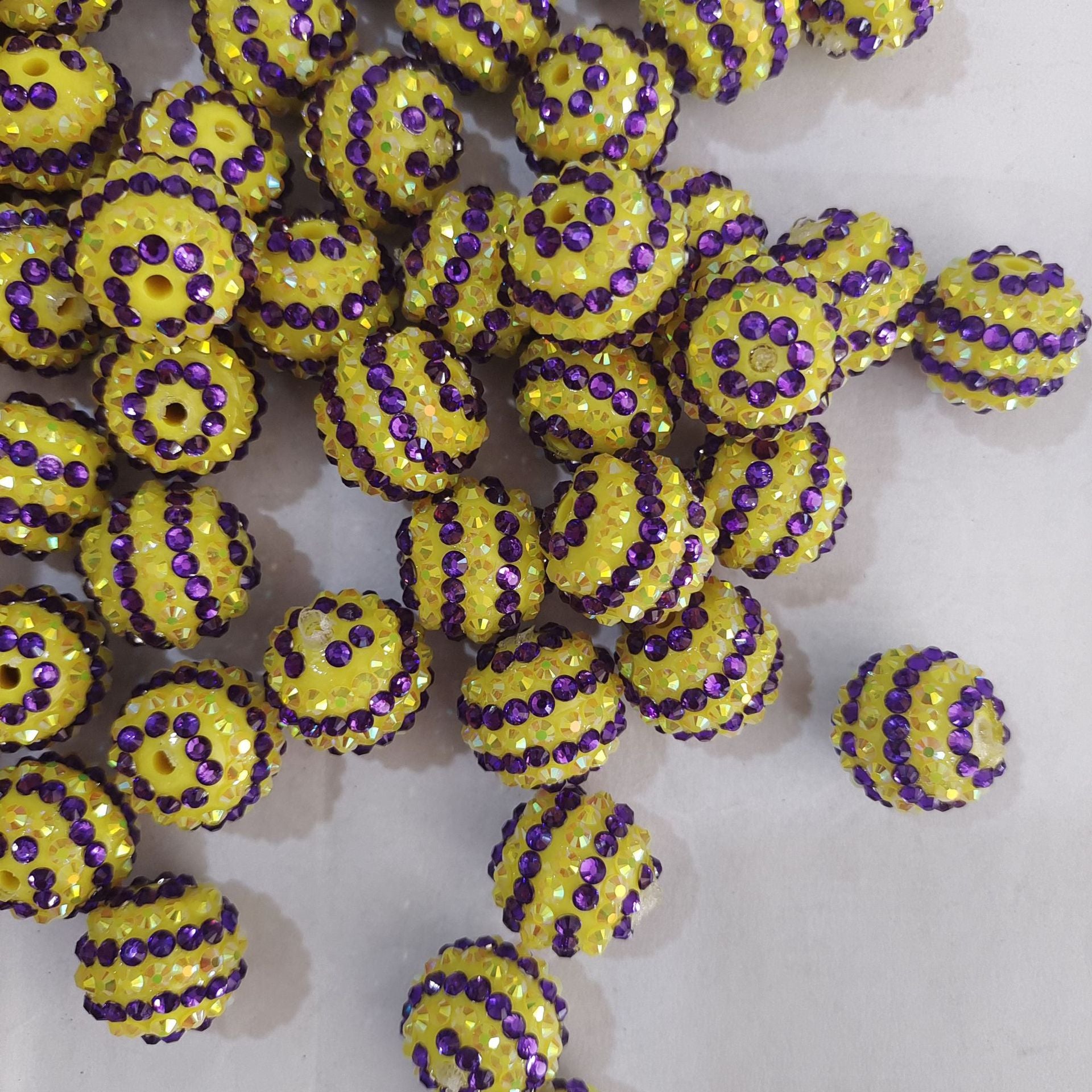 Wholesale 5pcs Dark Purple Yellow Stripes 16MM-22MM Resin Diamond Beads ACC-BDS-NiJia059