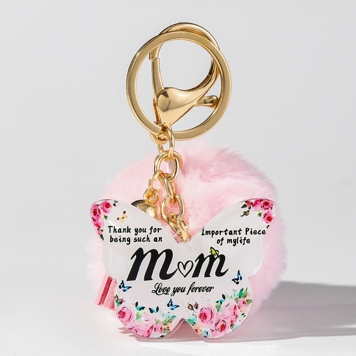 Wholesale Butterfly MOM Grandma Fur Ball Mother's Day Gift Acrylic Keychain Pom Pom ACC-KC-HuiWen013