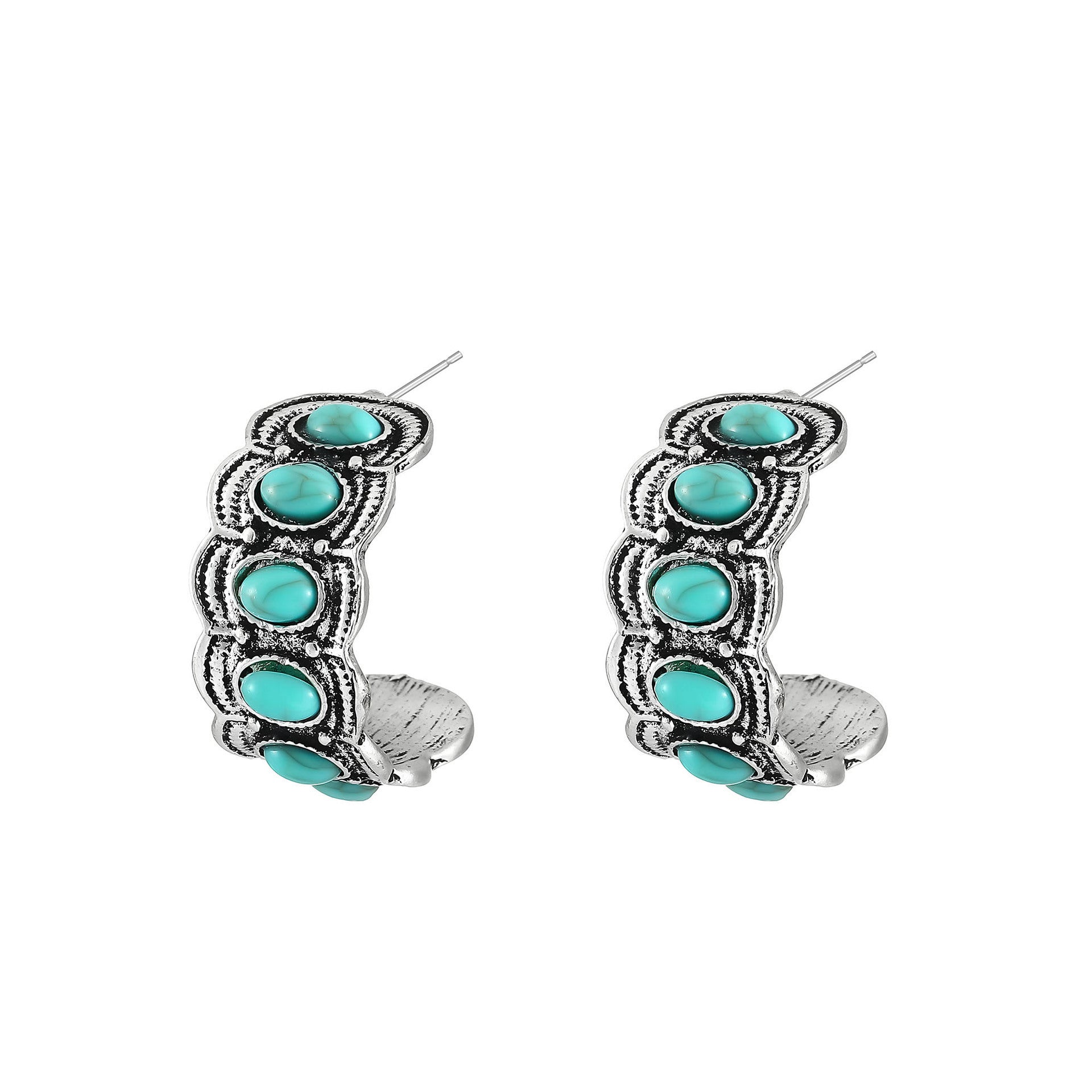 Wholesale geometric retro earrings inlaid green natural stone earrings