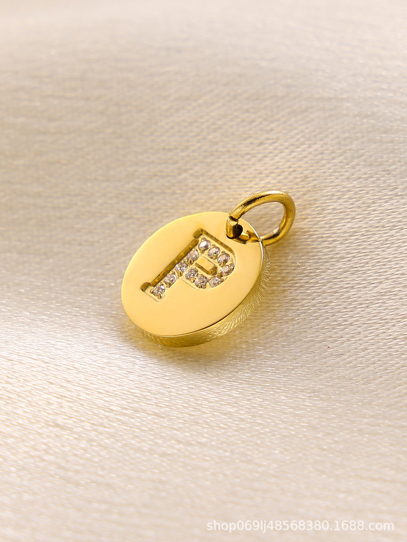 Wholesale  14K Round Brand Diamond Letter  Stainless Steel Pendant