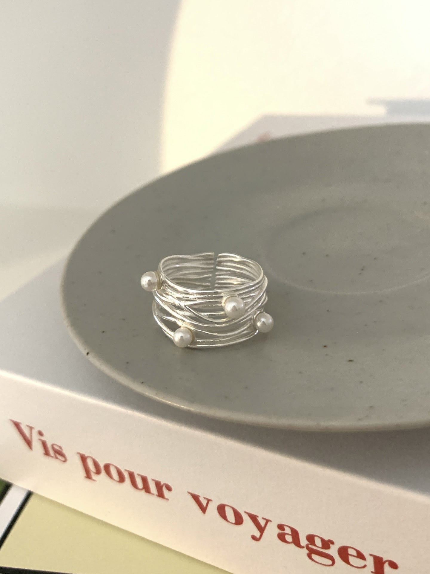 Wholesale 925 Sterling Silver Multi-layer Line Winding Pearl Ring