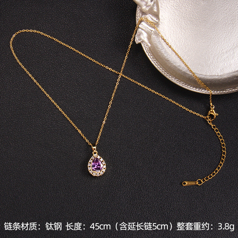 Wholesale Purple Zircon Necklace Love Purple Qi Donglai Pendant Heart Necklace ACC-NE-Rongc010