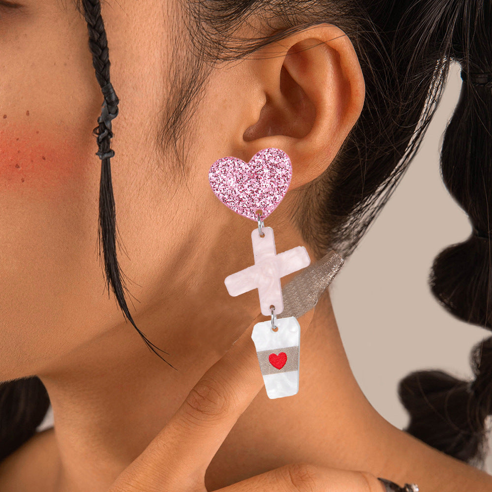Wholesale Acrylic Heart Letter Earrings