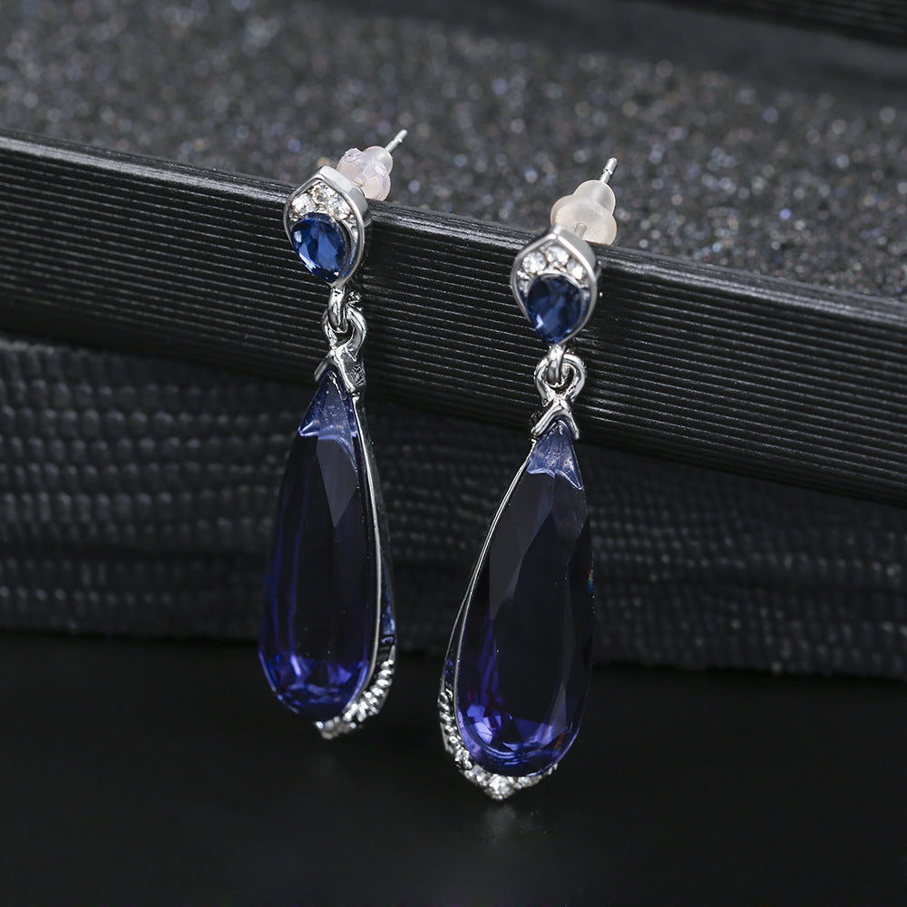 Wholesale Sapphire Engagement Wedding Water Drop Long Diamond Earrings