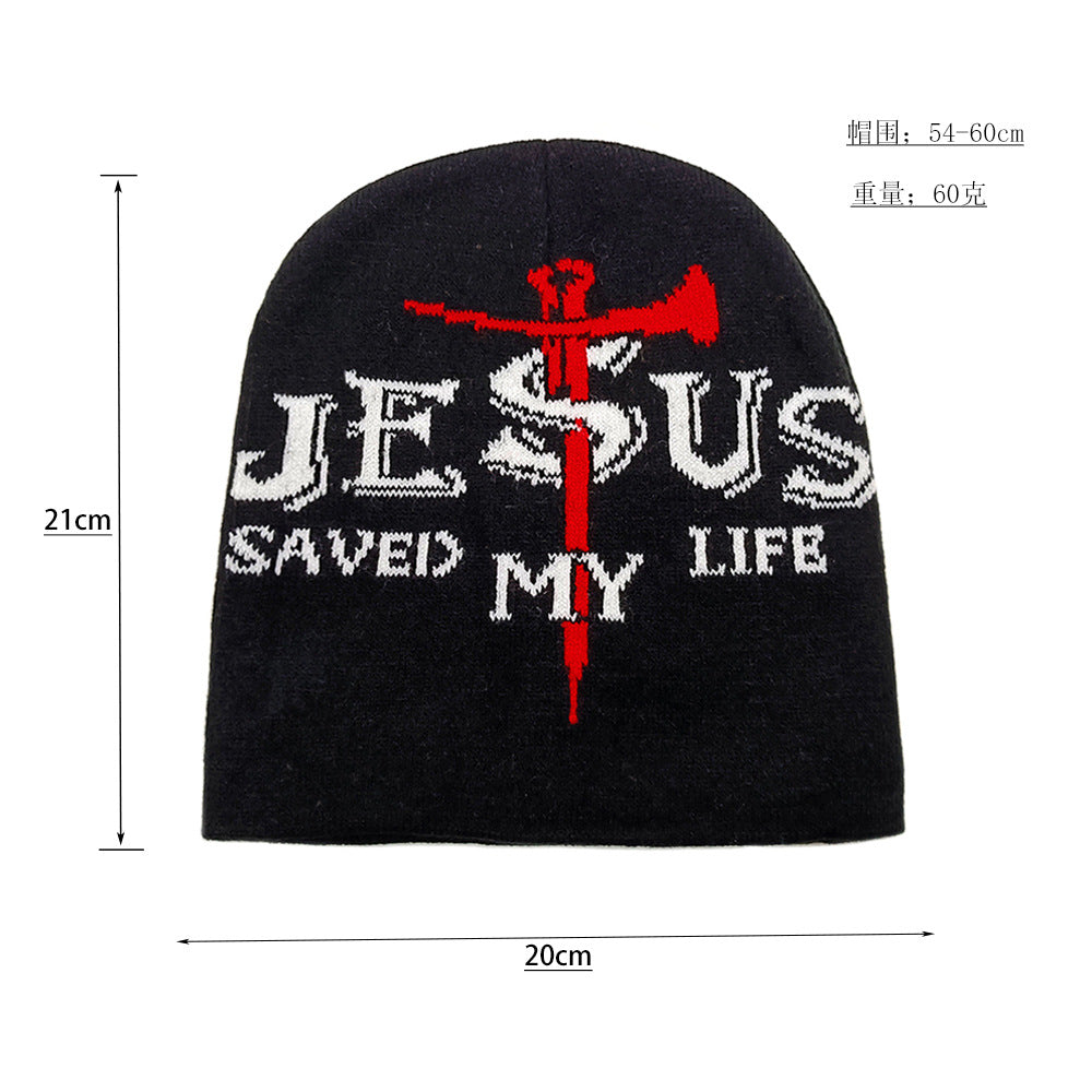 Wholesale Cross Jacquard Knitted Hat Winter Explosions Letter Beanie