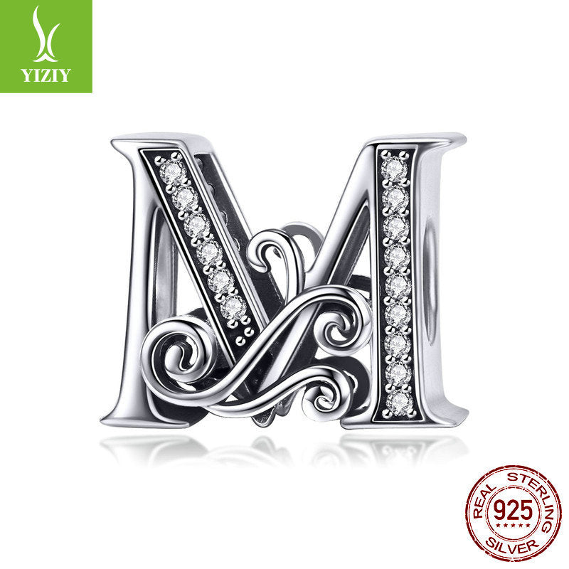 Wholesale 26 Letters DIY Beaded Bracelet Accessories Inlaid with Zircon Sterling Silver Beads Charms ACC-CHS-YinZhiyun001