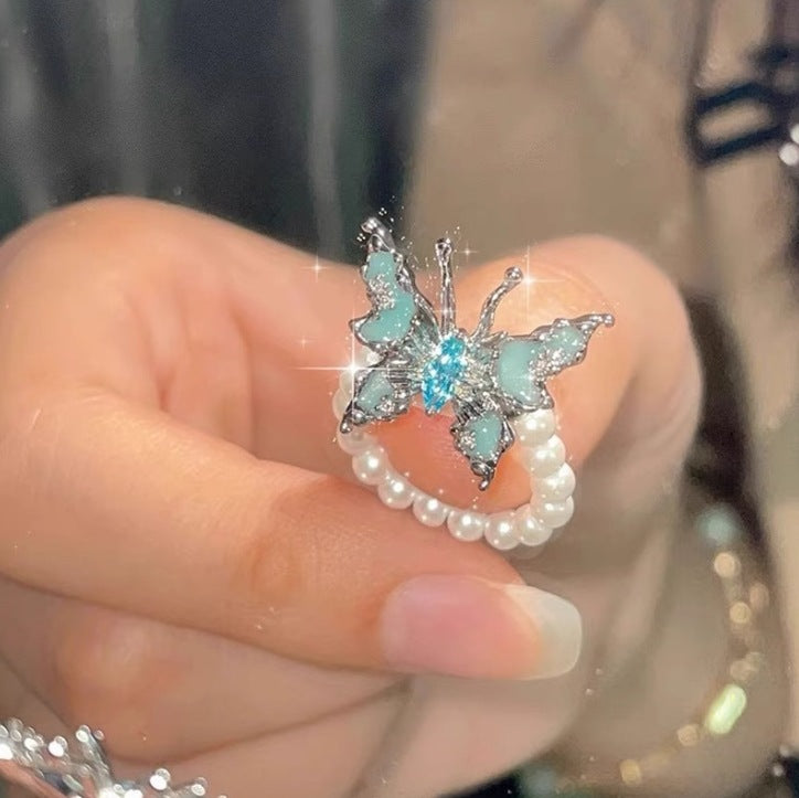 Wholesale  Blue Butterfly Pearl Ring
