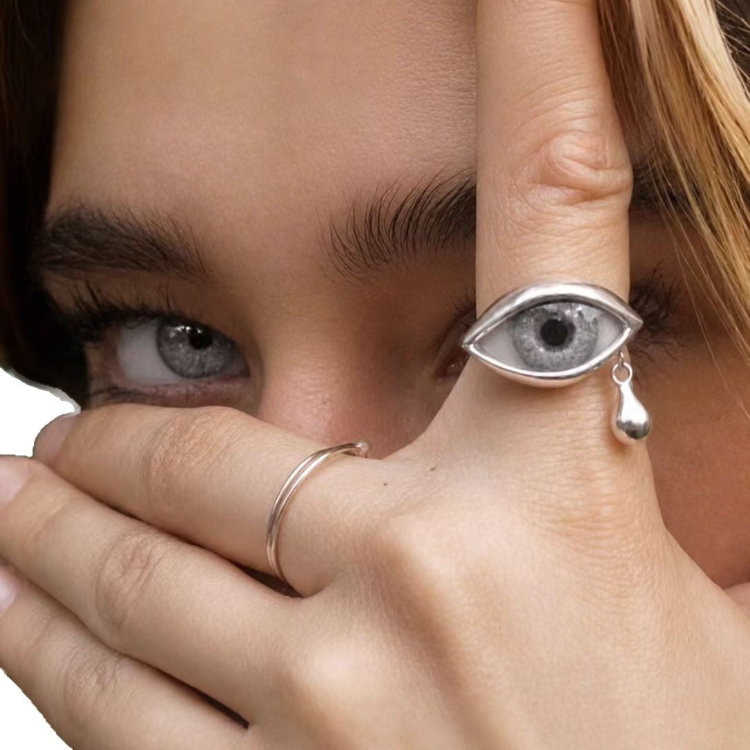 Wholesale Alloy Electroplated Crying Eyes Ring with Teardrops - Trendy Fashion Accessory for Women