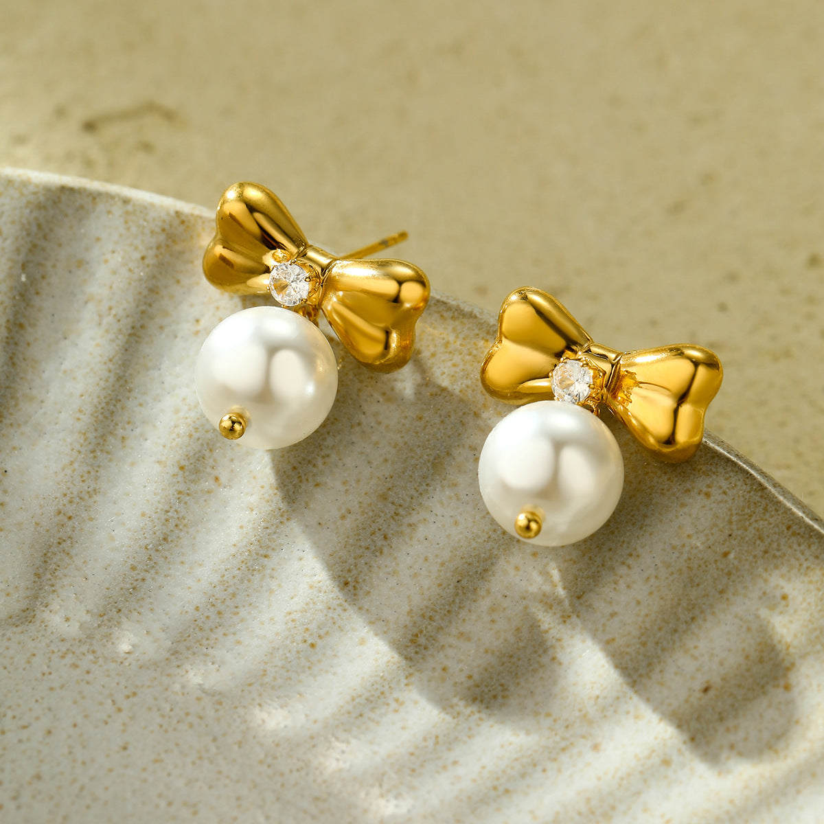 Wholesale  zircon bow  love stainless steel earrings