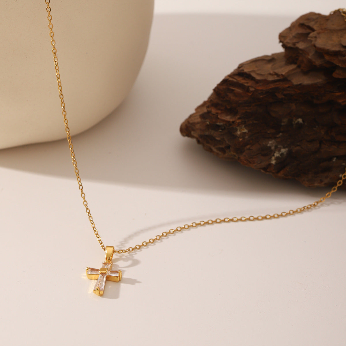 Wholesale Titanium Steel cross necklace diamond pendant clavicle chain