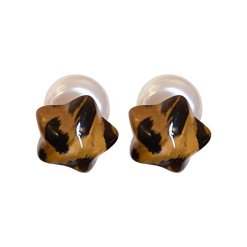 Wholesale Leopard Print Pentagram Earrings