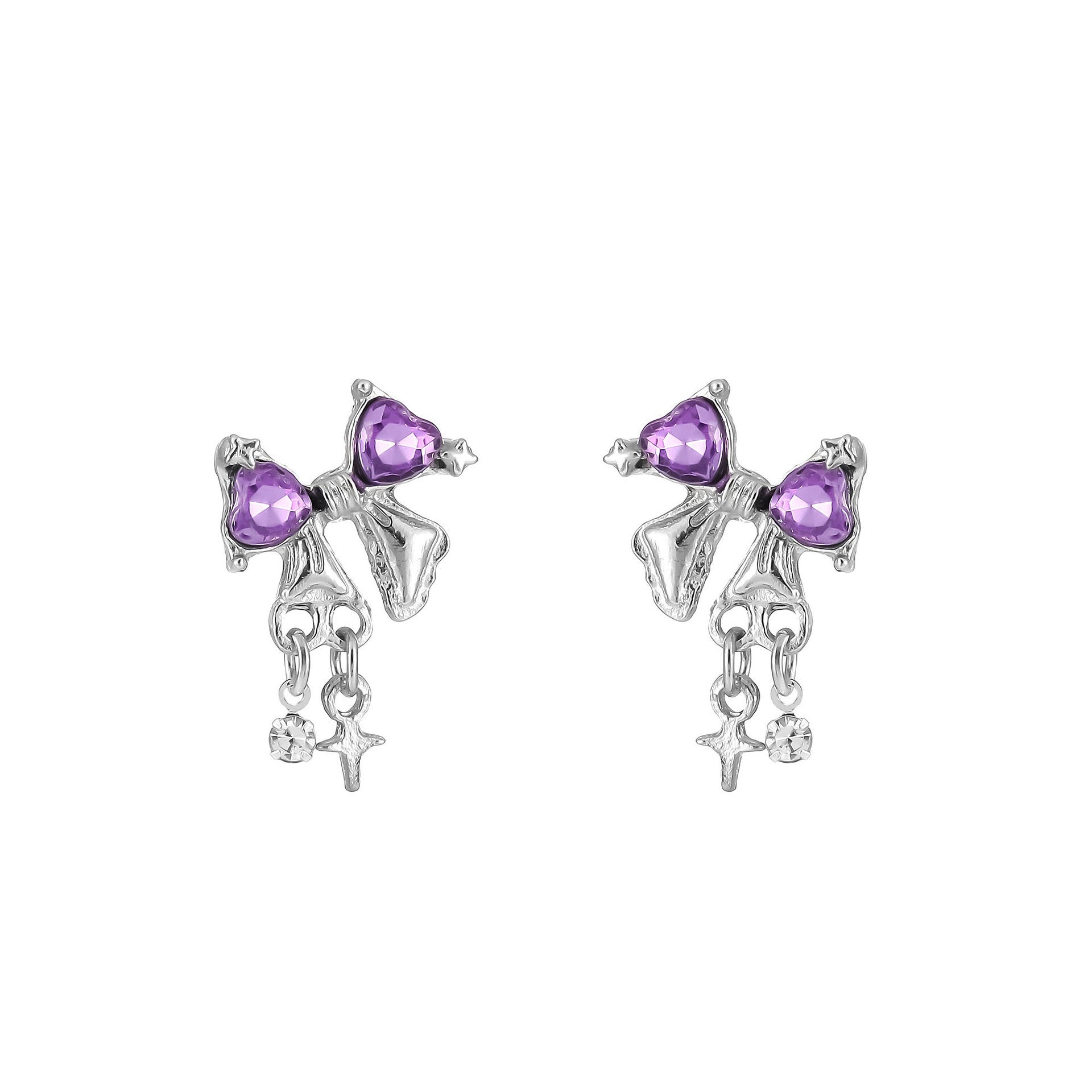 Wholesale Versatile Bowknot Star Heart Purple Diamond Earrings