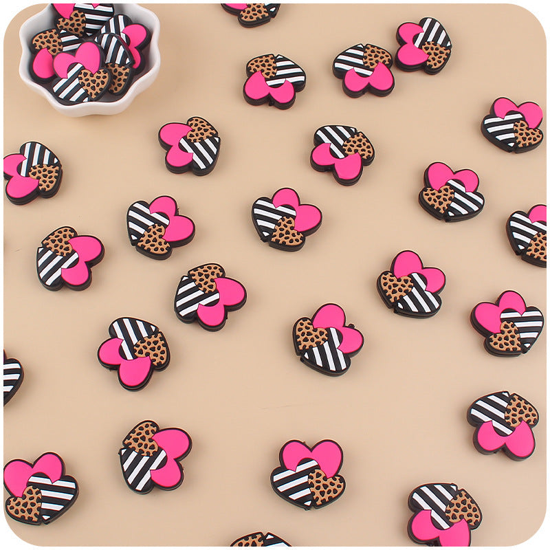 Wholesale 10pcs Valentine's Day Three Color Love Leopard Pattern Silicone Focal Beads ACC-BDS-GuangTian005