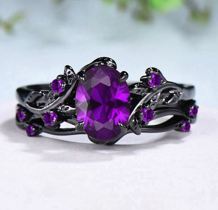 Wholesale Gun Black Gemstone Couple Rings,  Branch Cross Design,  Vintage Style,  Women' s Fashion Jewelry Gift,  Boutique Resale