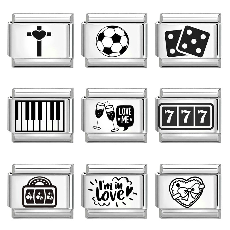 Wholesale  Italian Charm Bracelet 9mm DIY Splicing Removable Black and White Series Stainless Steel Composable Bracelet