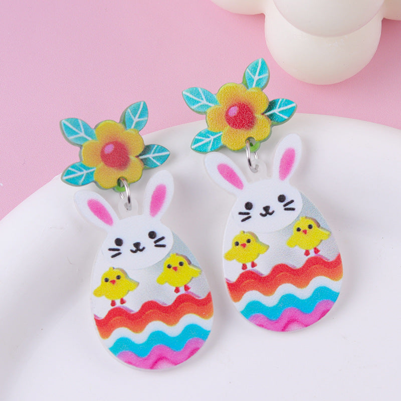 Wholesale 2pcs Acrylic Easter Egg Bunny Earrings