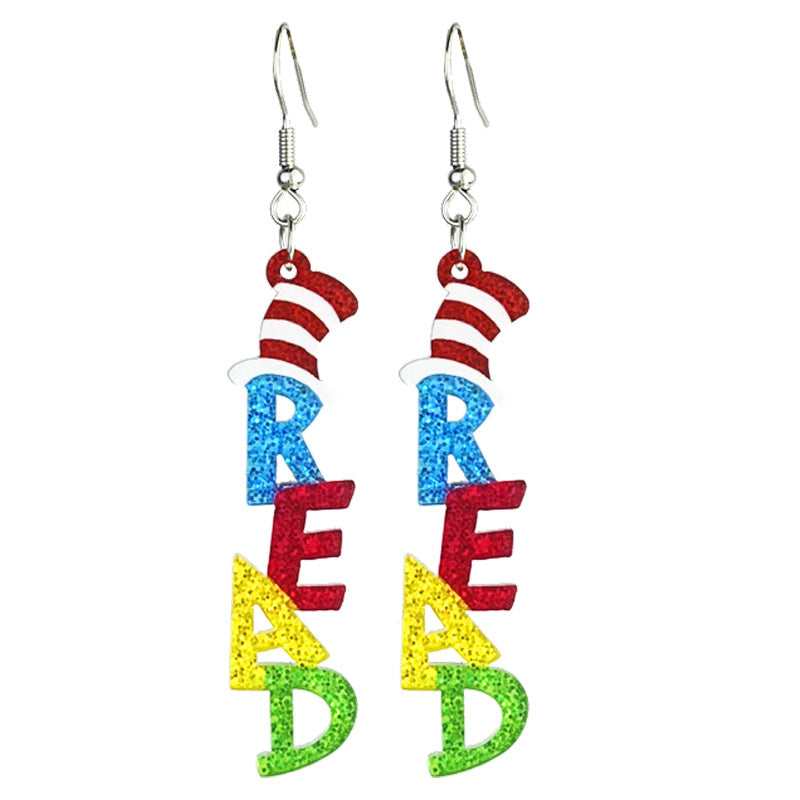 Wholesale 2 pairs/pack Bright Cute Teacher Color Book Acrylic Earrings ACC-ES-HY214