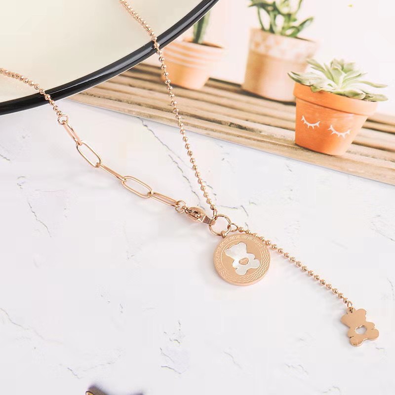 Wholesale Bear Double Pendant Temperament Titanium Steel Necklace ACC-NE-Liyan002