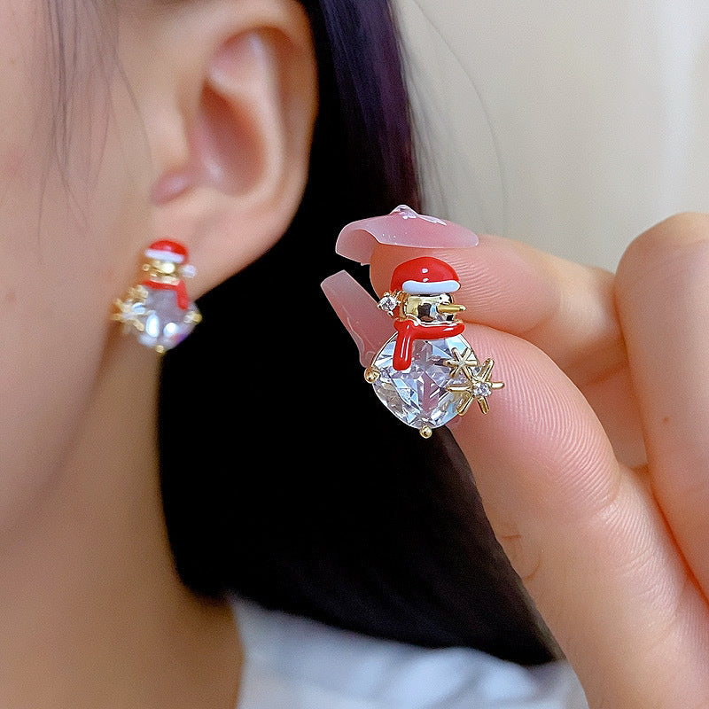 Wholesale Christmas snowman-shaped zirconium earrings