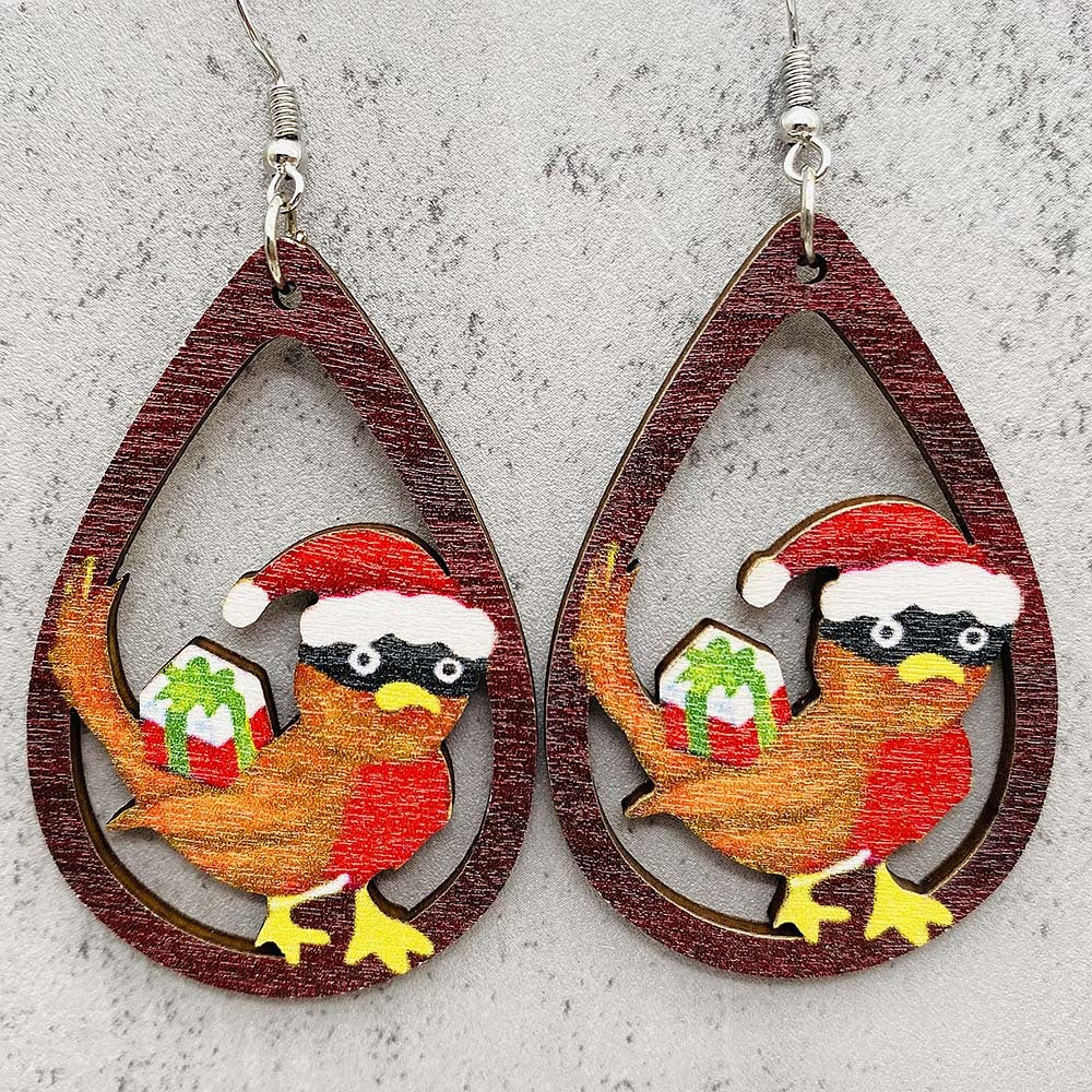 Wholesale Christmas Series Earrings Christmas Hat Football Gloves Bell Printed Wooden Earrings