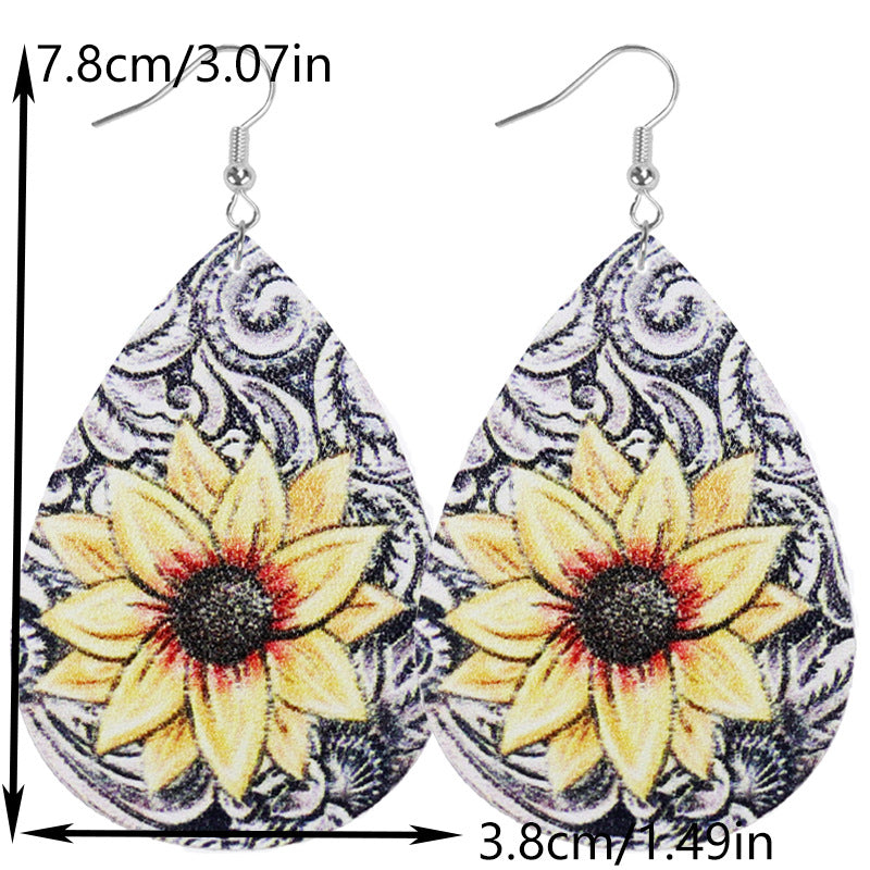 Wholesale Bohemian Flower Geometric Drop Leather Earrings ACC-ES-WeiAn002