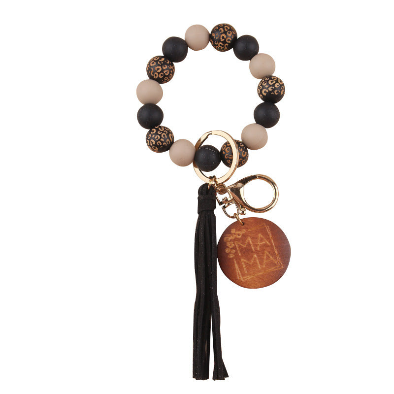 Wholesale Mother's Day MAMA wrist keychain pendant leather PU tassel DIY beaded bracelet