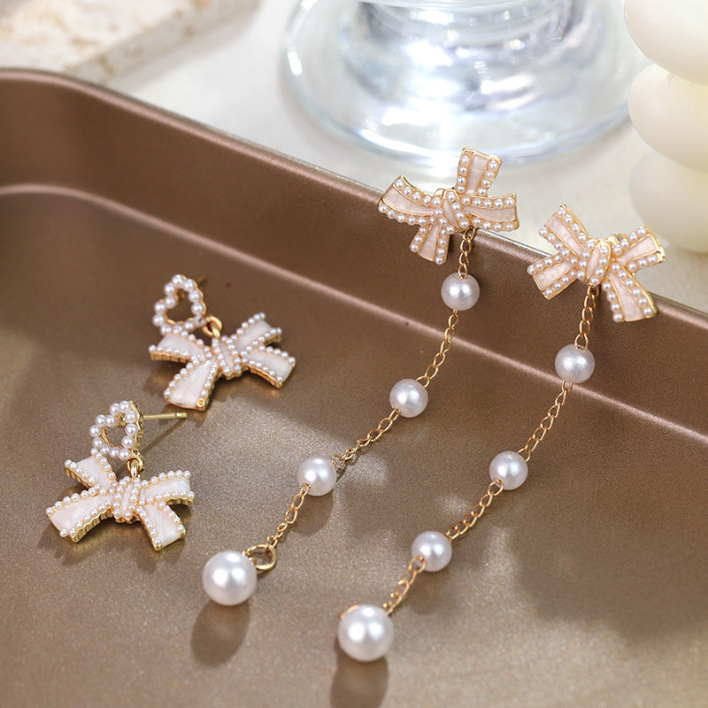 Wholesale Pearl Tassel Bow S925 Silver Needle Alloy Earrings ACC-ES-RuLong006