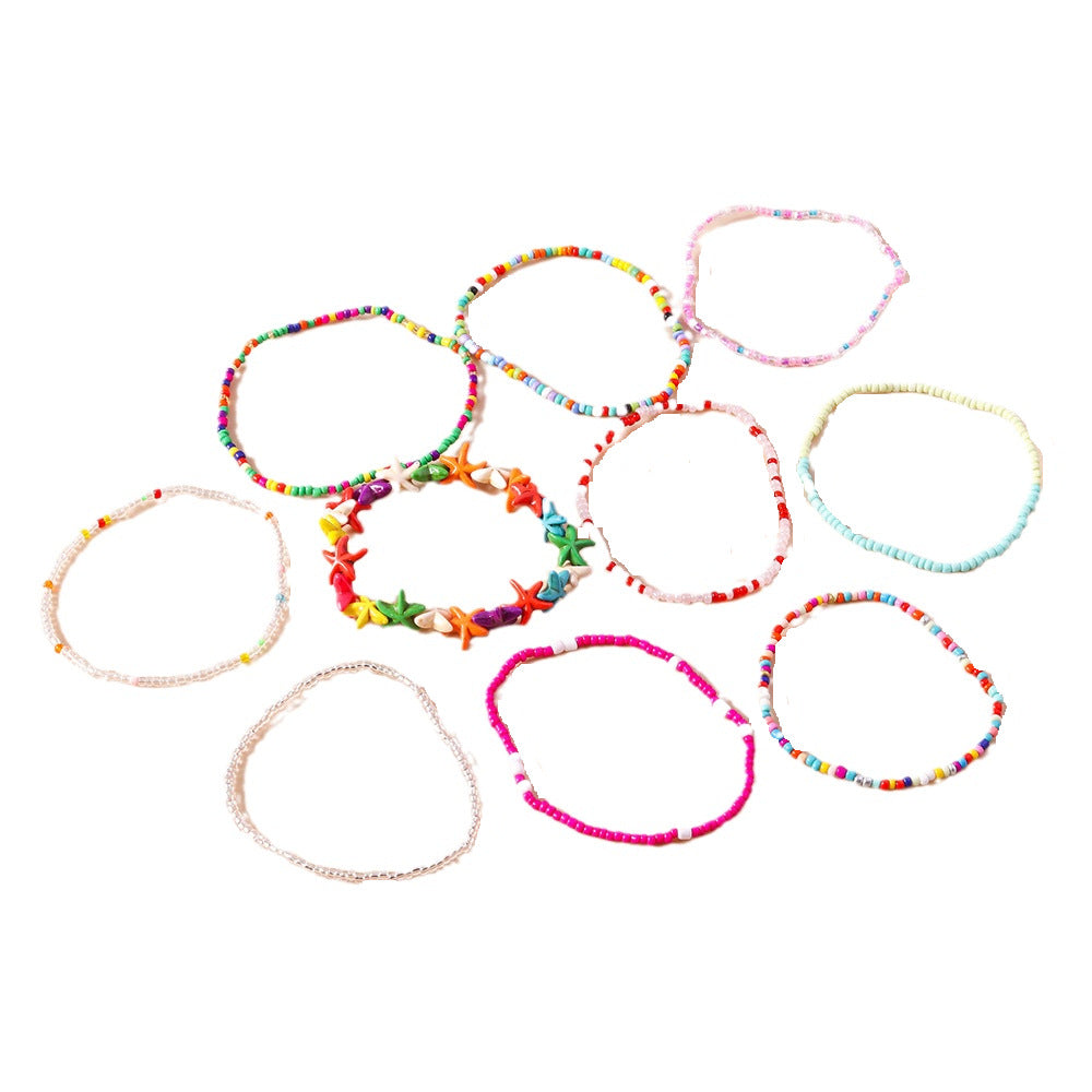 Wholesale  rice beads starfish anklet  colorful beaded anklet accessories