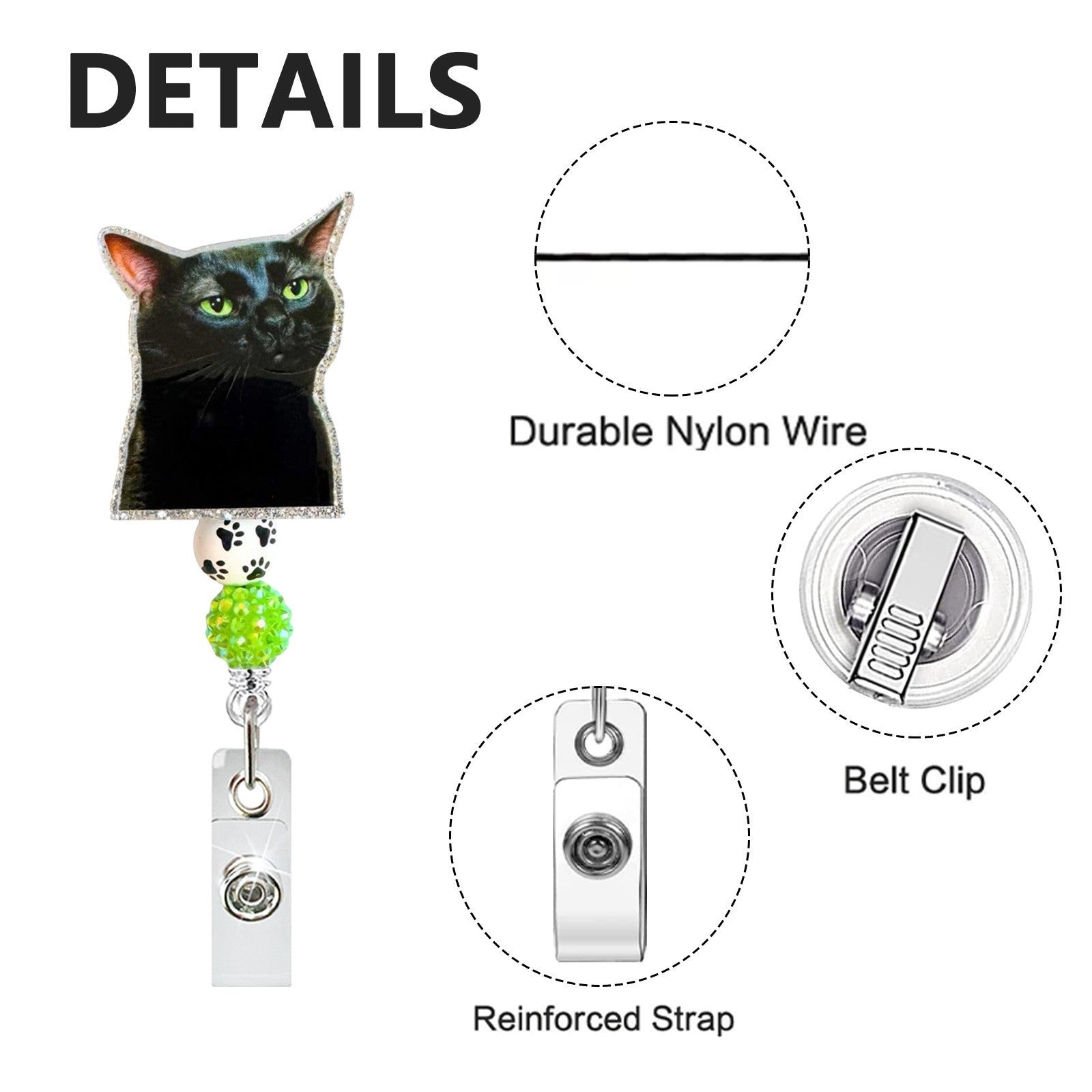 Wholesale Acrylic Leopard Print Cat Badge Reel Keychain with Clip,  Car Key Accessory