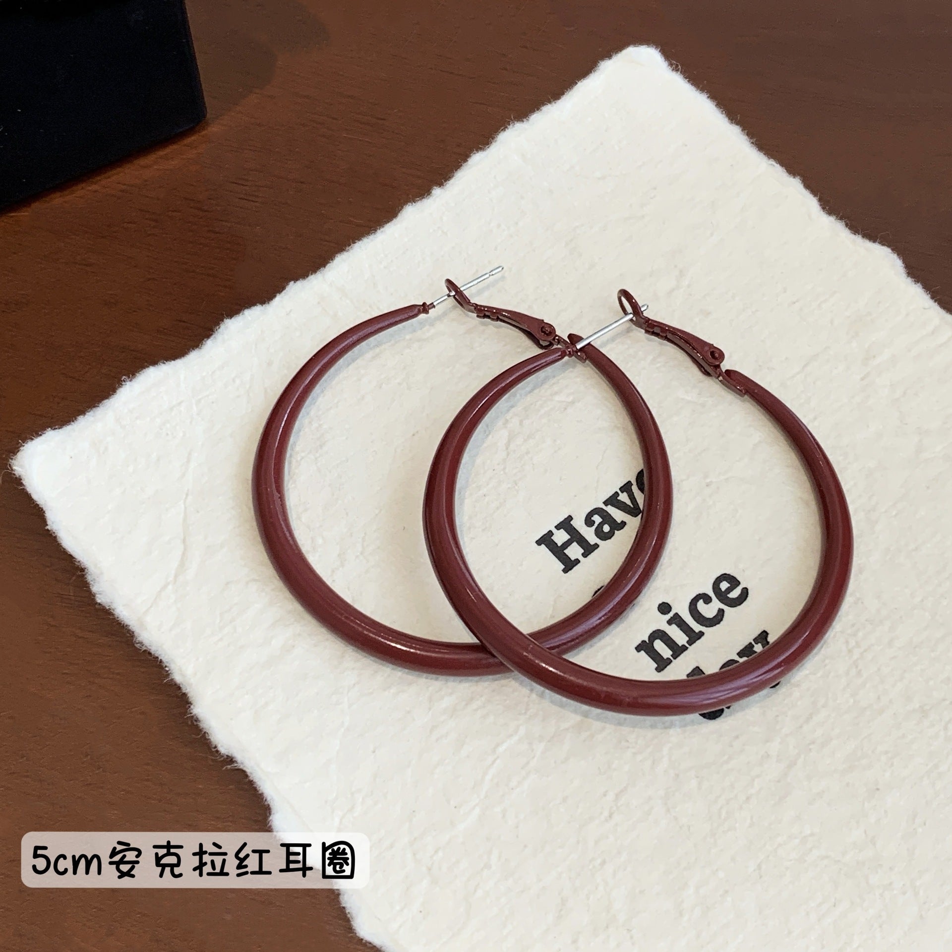 Wholesale retro encora red heart circle large earrings female silver needle