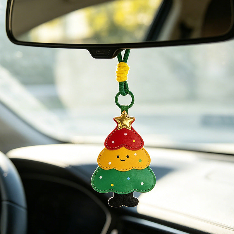 Wholesale Christmas Tree PU Leather Keychain Car Key Accessory Holiday Gift