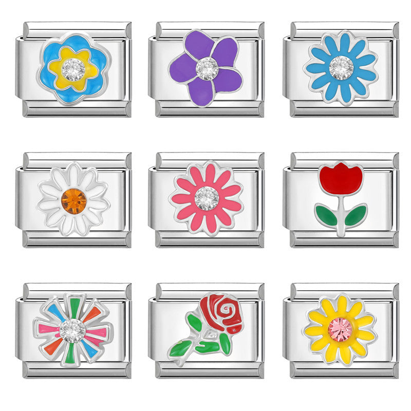 Wholesale Italian Charm Bracelet 9mm DIY Splicing Flower Stainless Steel Composable Bracelet