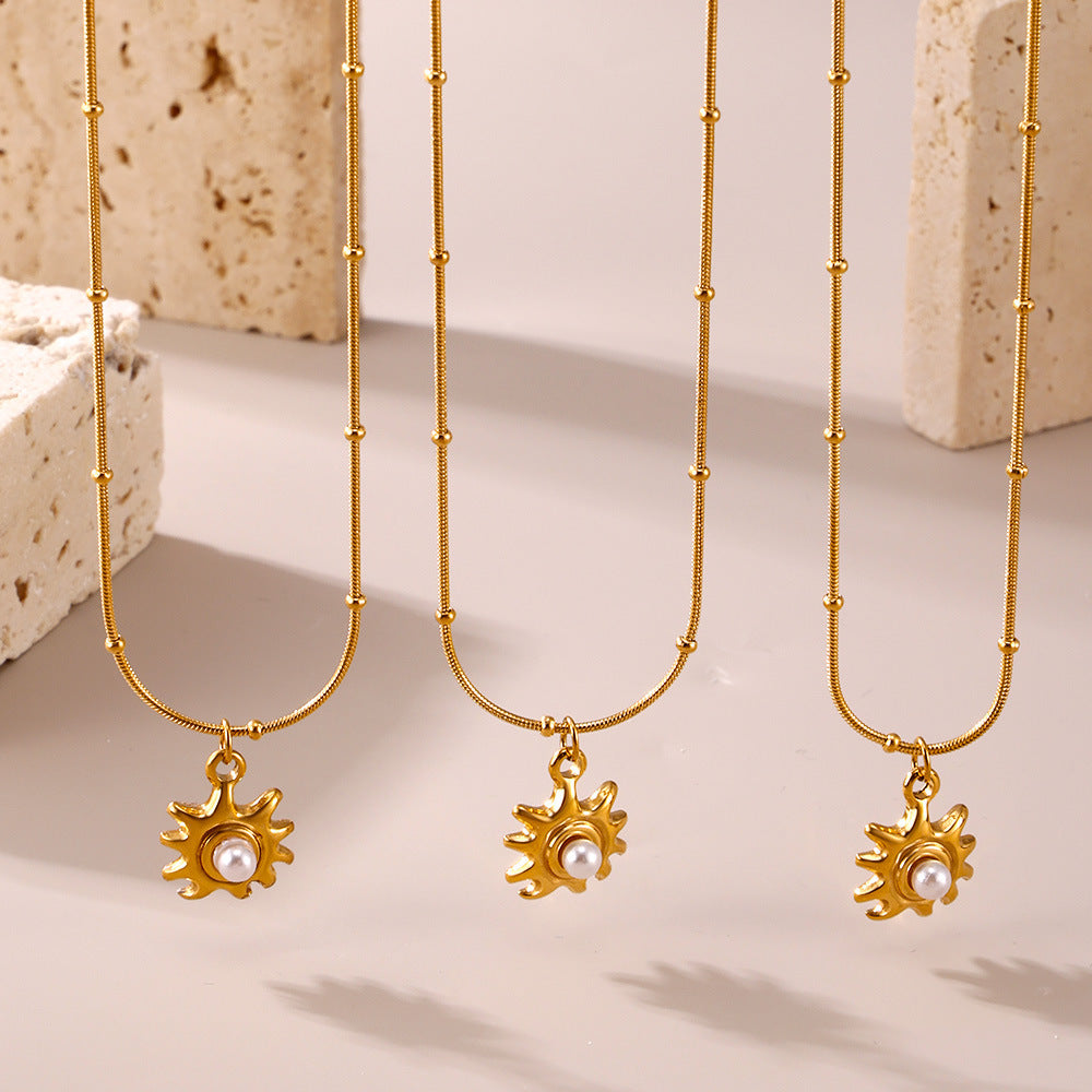 Wholesale Stainless Steel  Sunflower Beads Collarbone Necklace