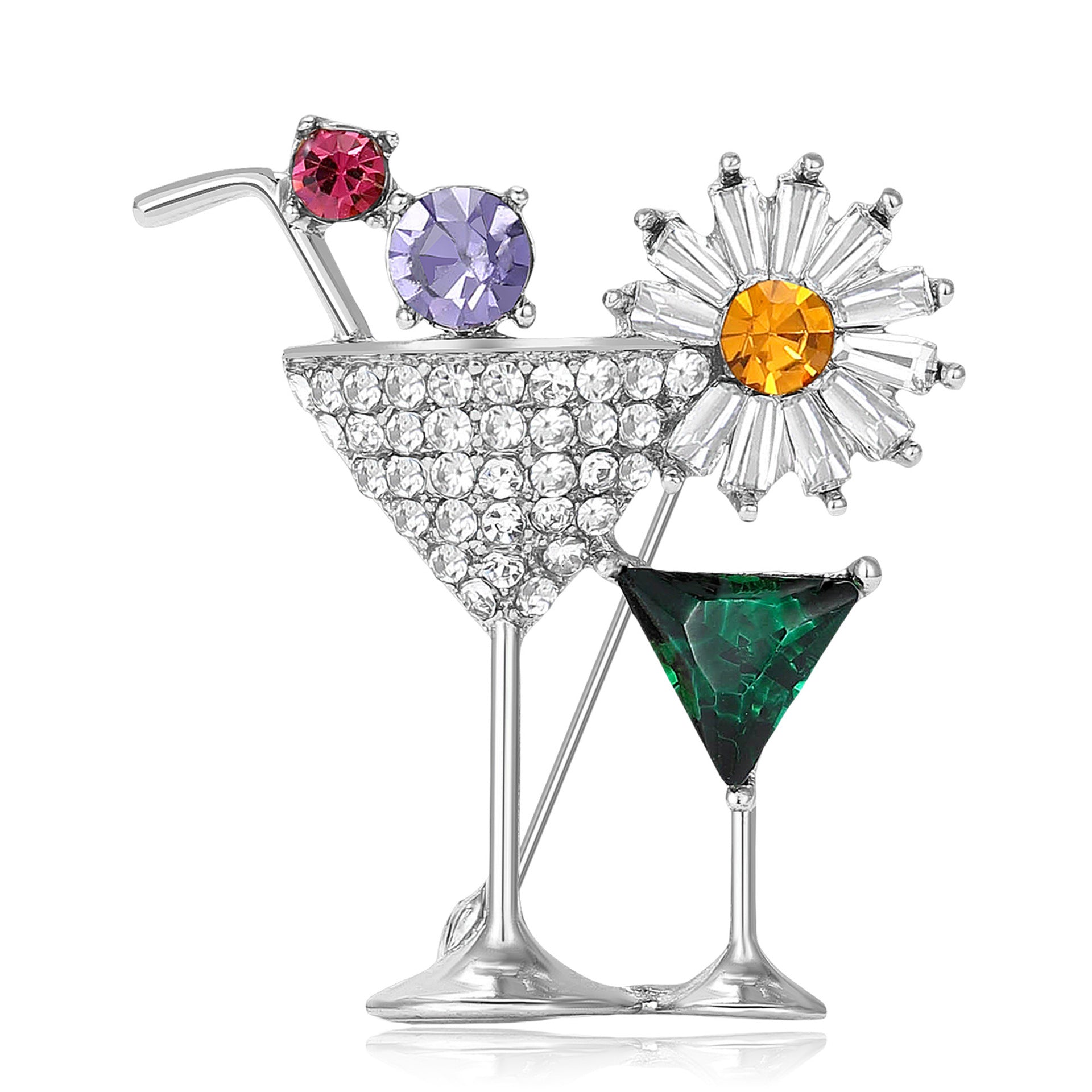 Wholesale Gold Micropaved Zircon Cocktail Glass Brooch Chic Women S Sweater Coat Pin Fashion Accessory Gift