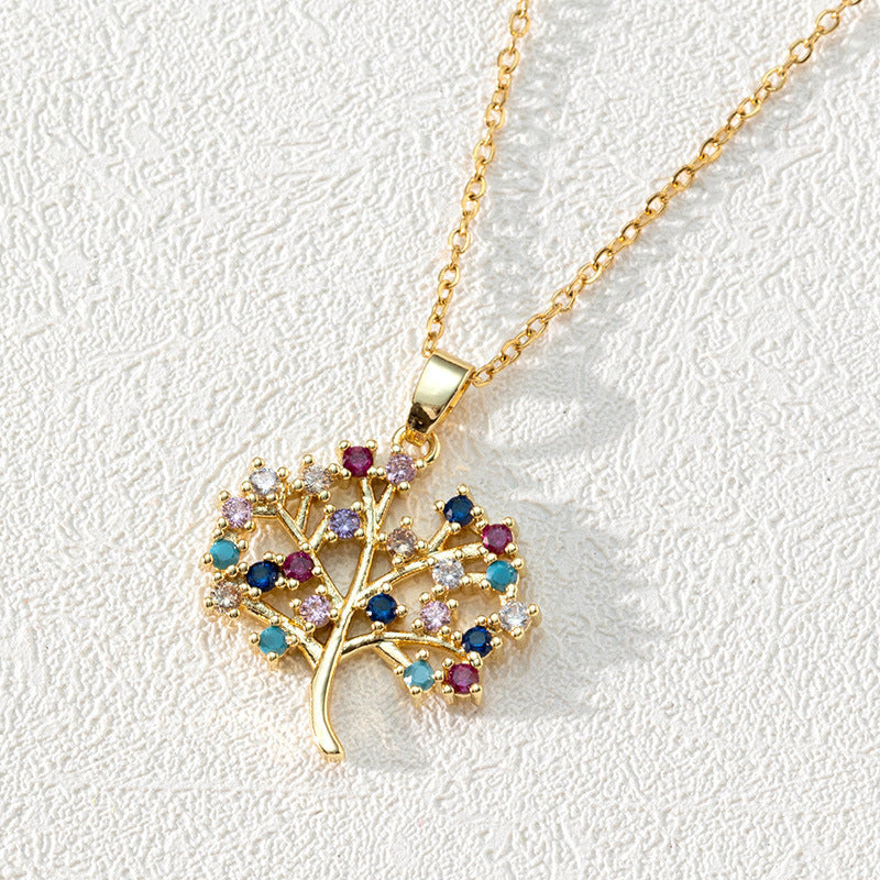 Wholesale Trendy Tree Of Life Pendant Necklace 18K Gold Plated Zircon Women S Collarbone Chain Boutique Resale Jewelry Accessory