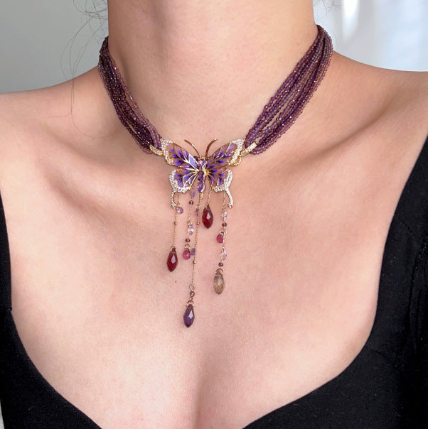 Wholesale purple butterfly  court-style choker necklace
