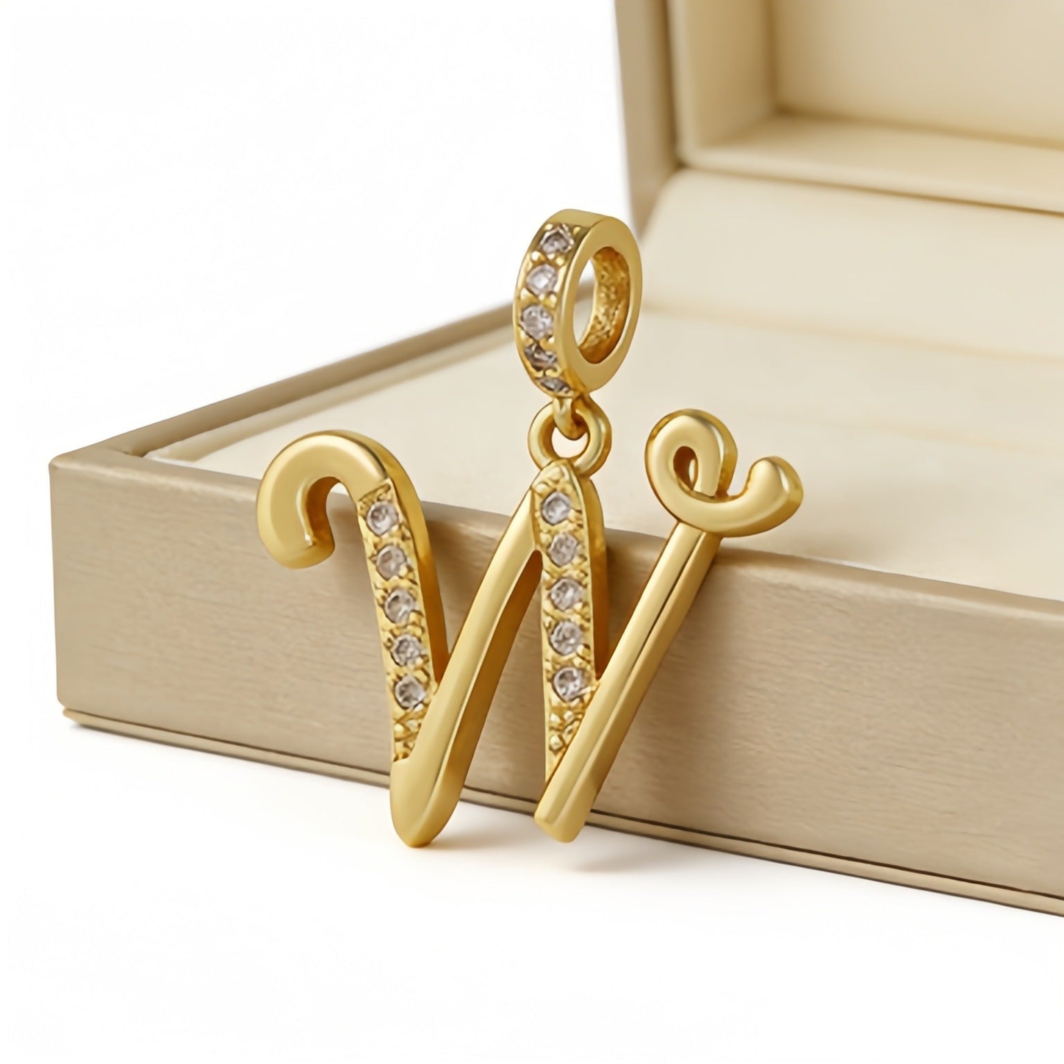 Wholesale Gold Plated Copper Letter Pendant with Zircon,  Pan Style DIY Necklace Accessory