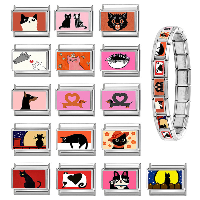 Wholesale Land Animal Italian Charms DIY pets Single Section Creative Stainless Steel Composable Bracelet