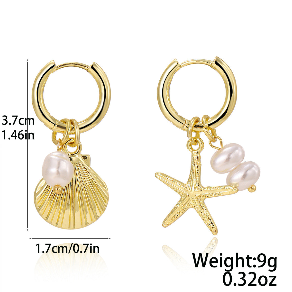 Wholesale Stylish Sun Moon Pendant Ear Cuff Earrings Gold Plated Ocean Beach Shell Jewelry Accessory For Women