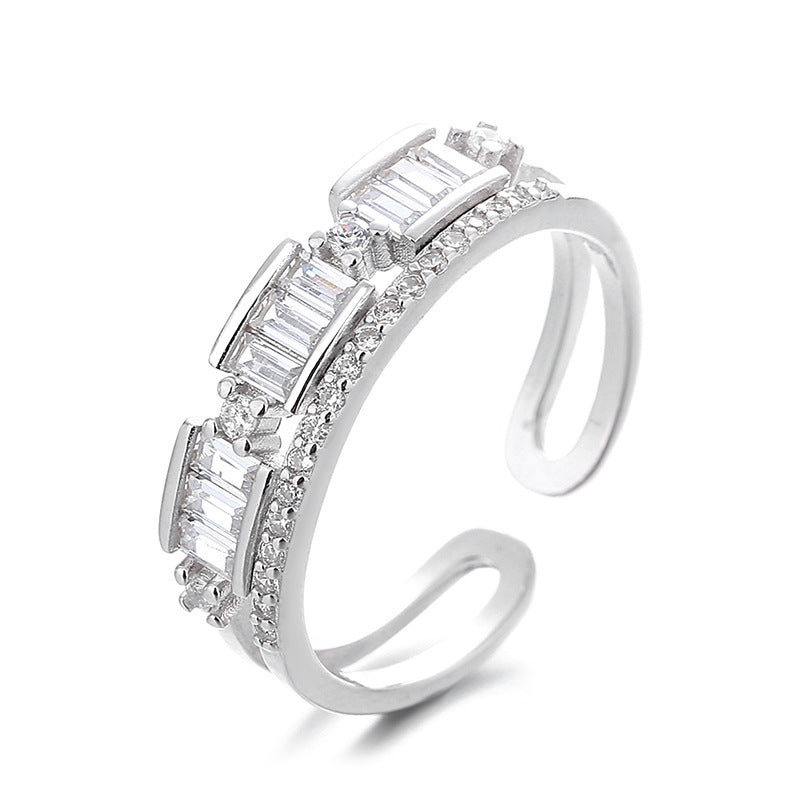 Wholesale S925 sterling silver exquisite zircon double-layer ring