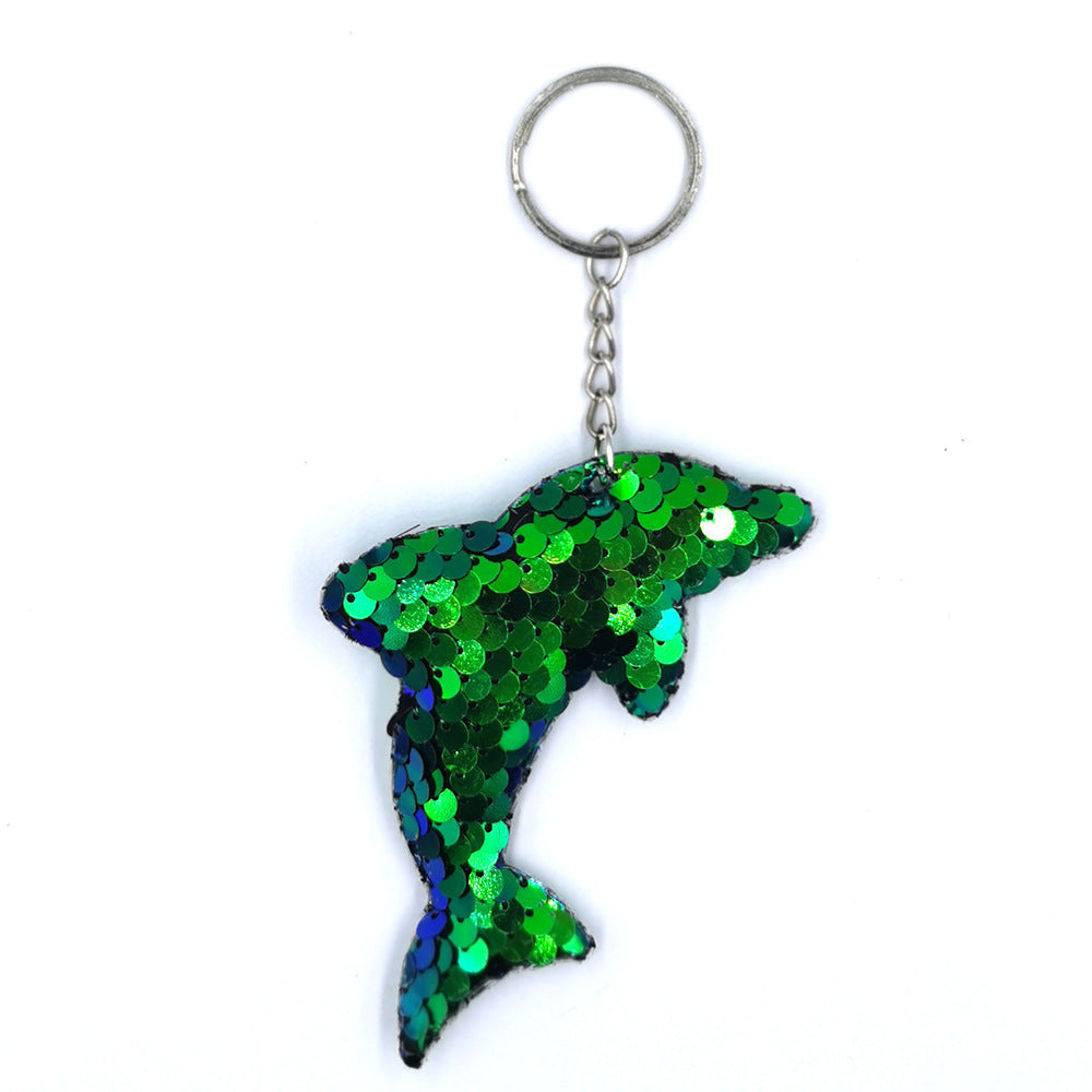 Wholesale Sequined Fish Scale Dolphin Keychain Double-sided Reflective Glossy Accessories Pendant Sequin Keychain ACC-KC-DY008