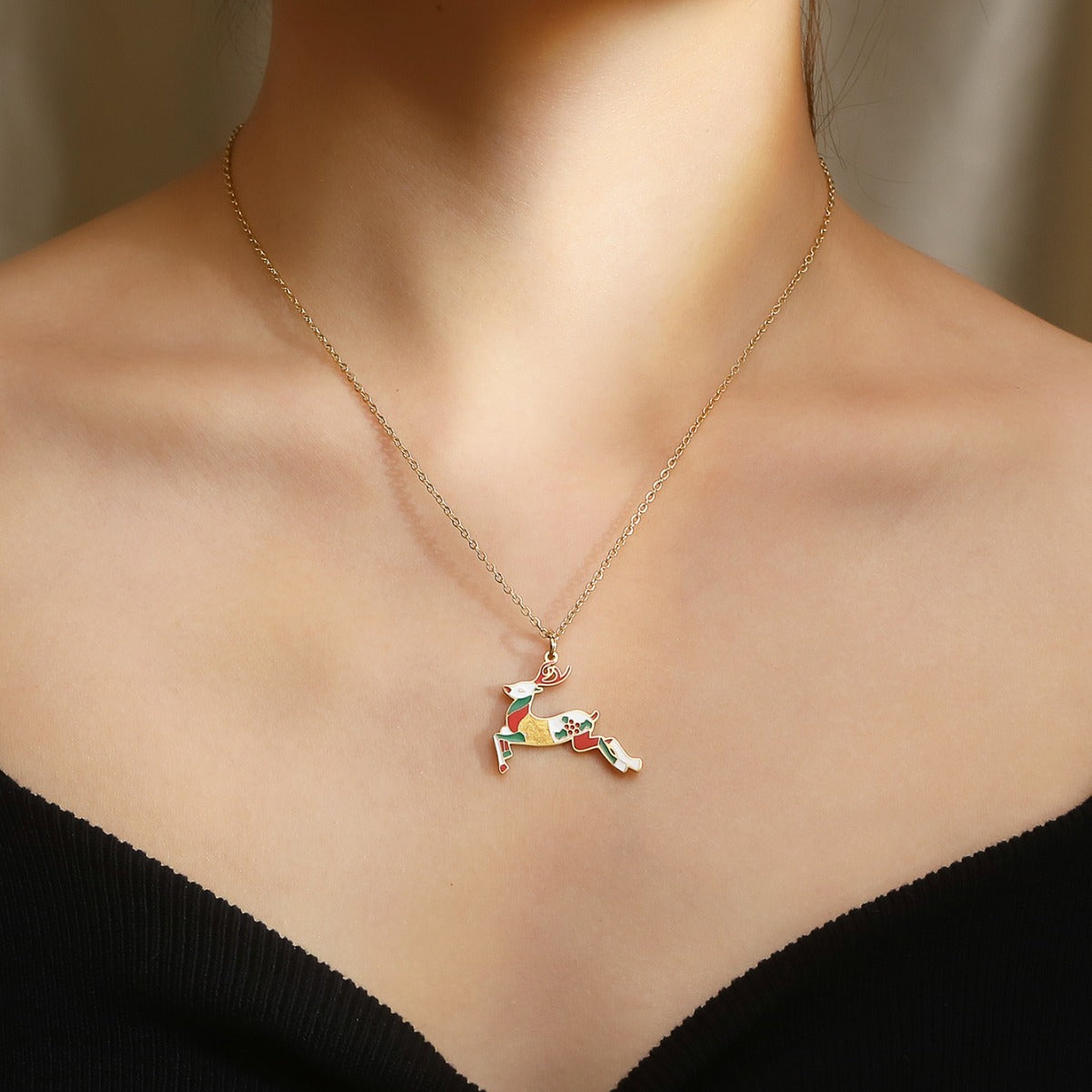 Wholesale Christmas cartoon oil dripping colorful elk necklace