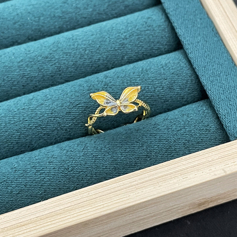 Wholesale Light Luxury Enamel Dropping Glaze Butterfly Flower Ring