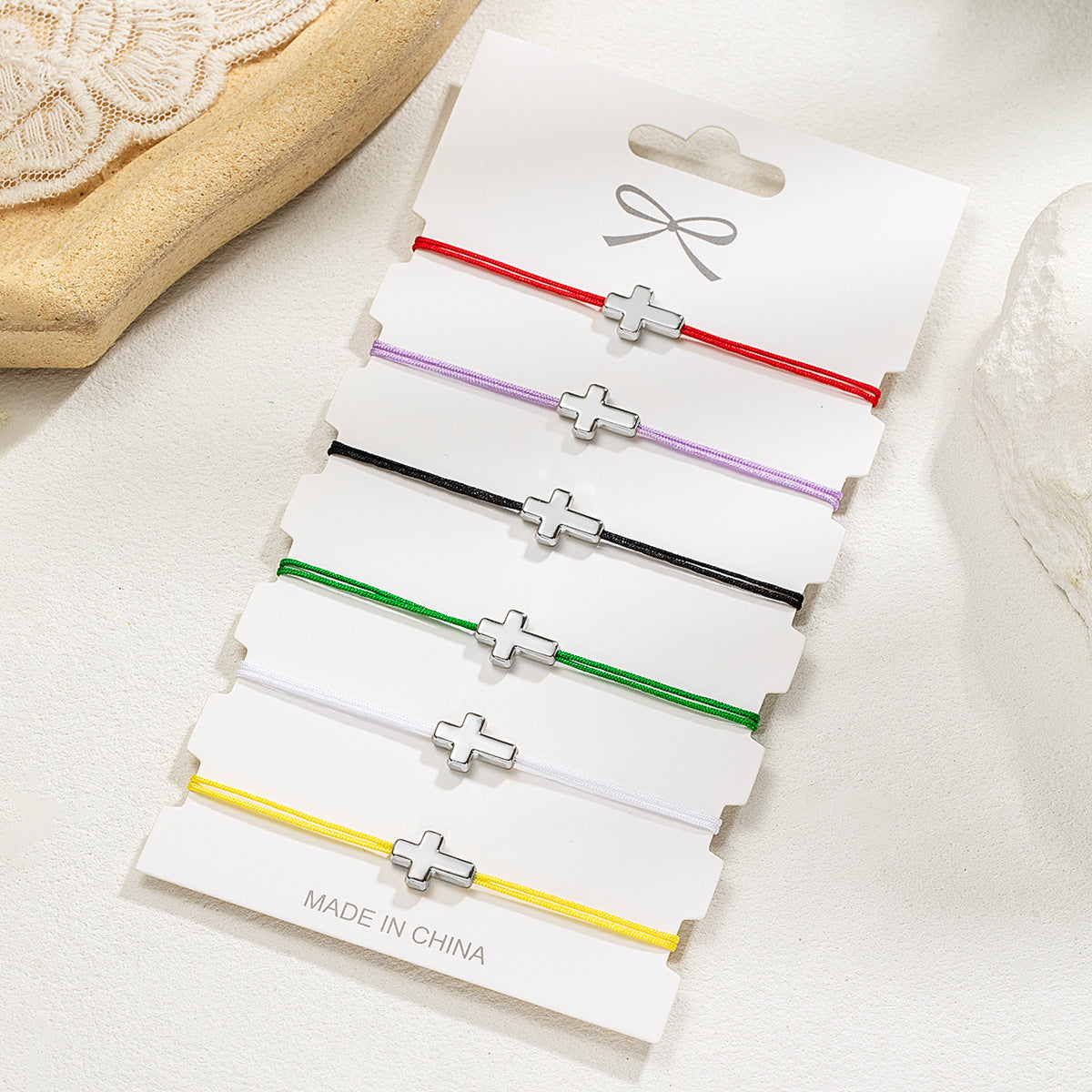 Wholesale Cross Colorful Braided Rope Multi-Piece Card Bracelet