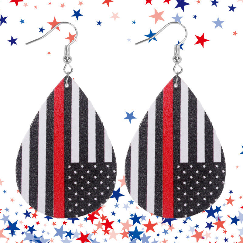 Wholesale  Independence Day Flag Color Matching Ladies Leather Earrings