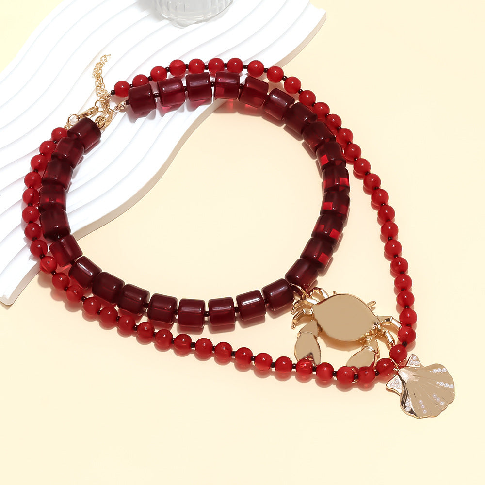 Wholesale  Handmade Spliced Multi-Layer Crab Shell Pendant Necklace