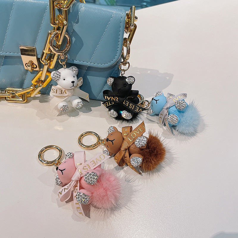 Wholesale Cartoon Fur Ball Dot Diamond Bear Zinc Alloy Keychain Lanyard Keychain ACC-KC-ShuoT016