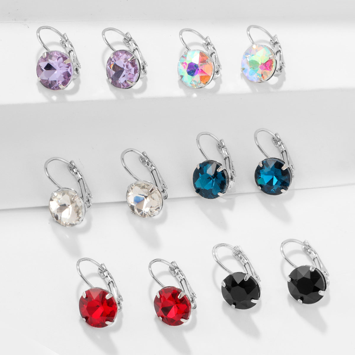Wholesale  Geometric Six-piece Set Light Luxury Color Zircon Earrings