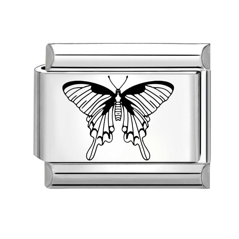 Wholesale Italian Charm Bracelet 9mm DIY Splicing Black and White Lettering Butterfly Titanium Steel Composable Bracelet