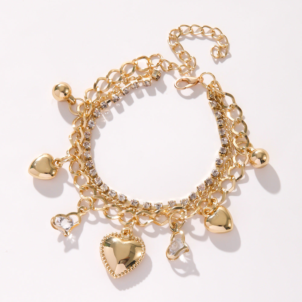 Wholesale Trendy Multi-Layer Love Rose Adjustable Pendant Bracelet Electroplated Alloy Jewelry Accessory